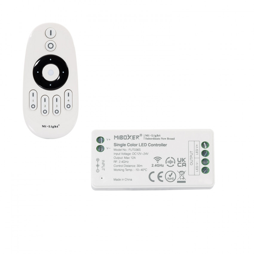 MiBoxer 12/24V DC Monochrome Dimmer + 4 Zones RF Remote Control 