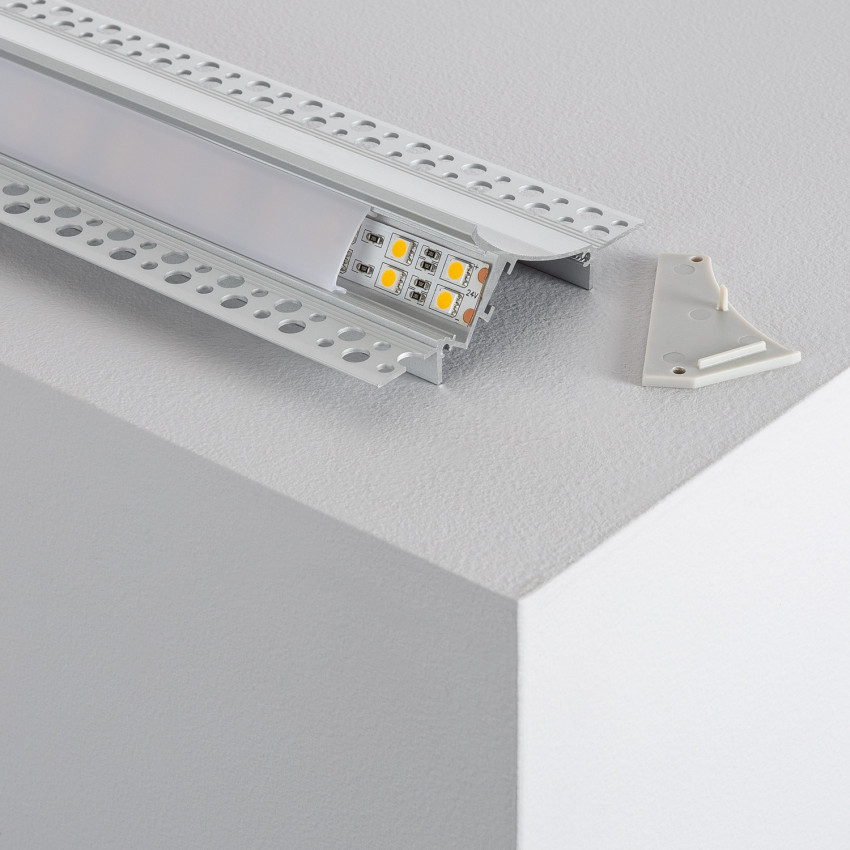 Recessed Aluminium Profile for Plasterboard with Continuous Cover for LED Strip up to 20mm 