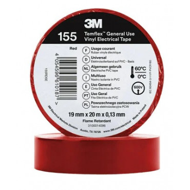 Temflex 155 PVC Duct Tape 19mm x 20m 3M 7100184744 - Red