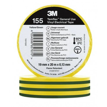 Temflex 155 PVC Duct Tape 19mm x 20m 3M 7100184744 - Yellow/Green