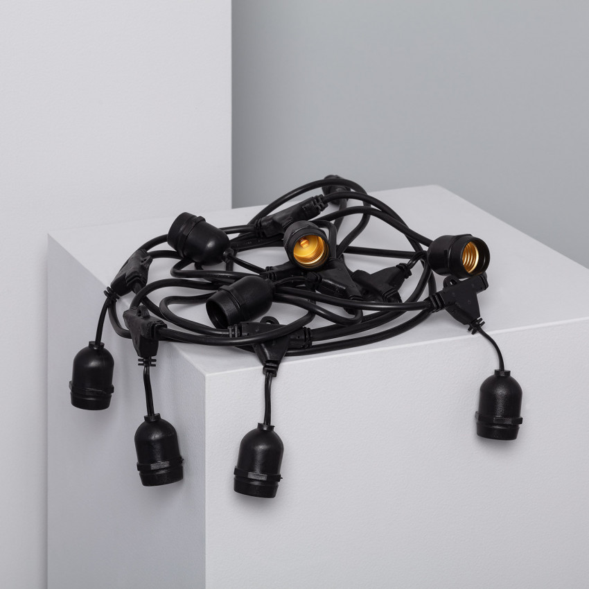 Black Waterproof 5.5m String of 8x E27 Lamp Holders (IP65)