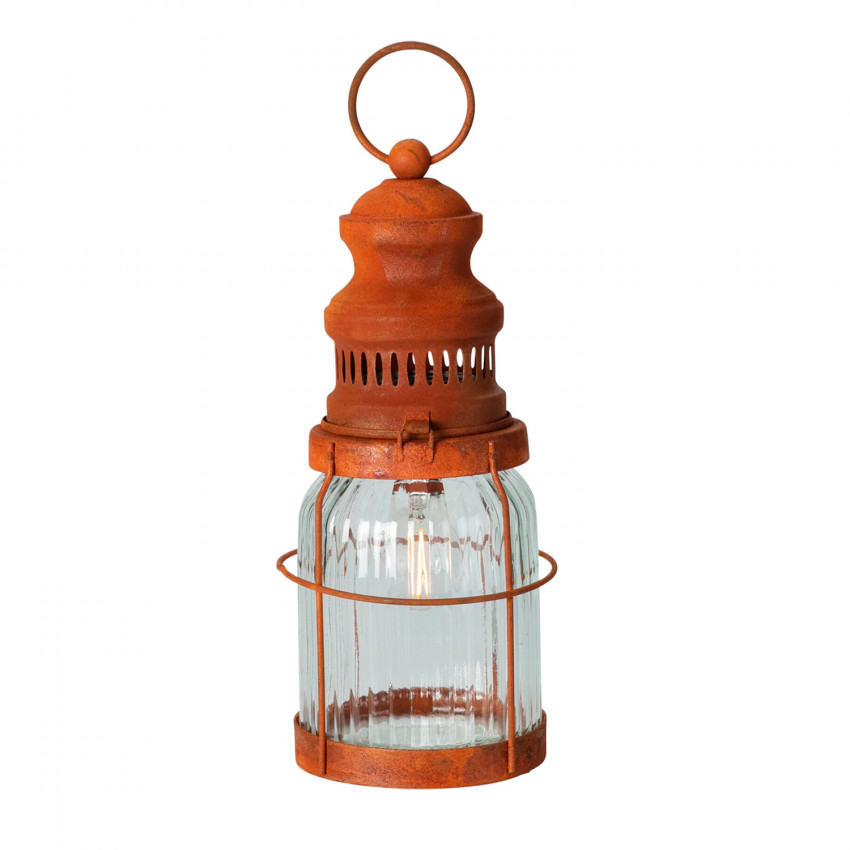 Rusty Lantern Metal LED Table Lamp