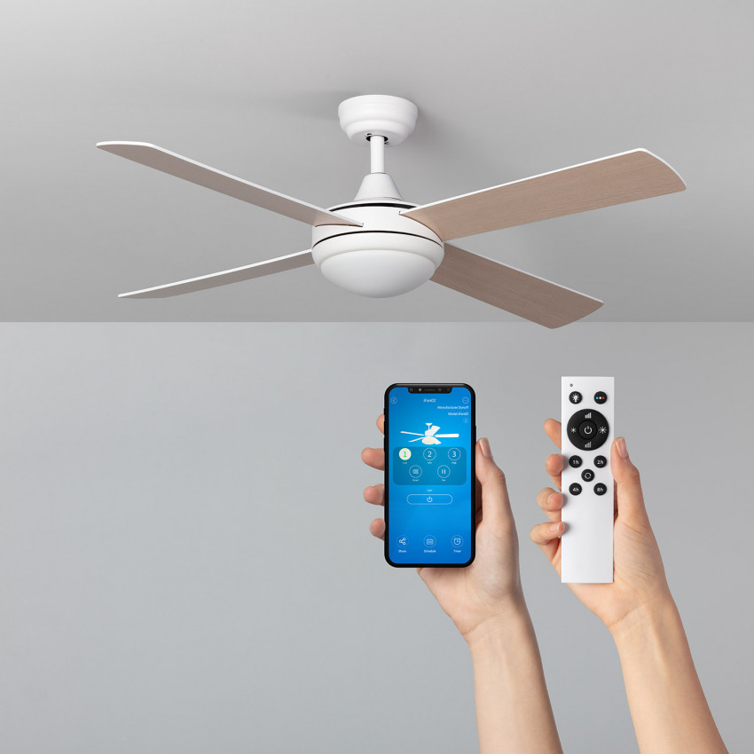 Baffin Wooden White WiFi LED Ceiling Fan with DC Motor 132cm 