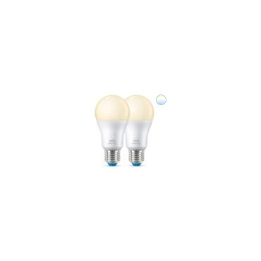 Pack of 2u 8W E27 A60 Smart WiFi + Bluetooth WIZ Dimmable LED Bulbs -