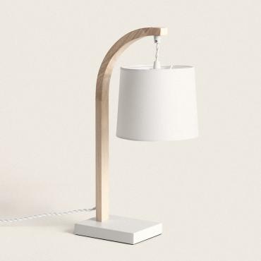 Haakon Wood and Textile Table Lamp - White