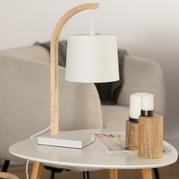 Haakon Wood and Textile Table Lamp - White