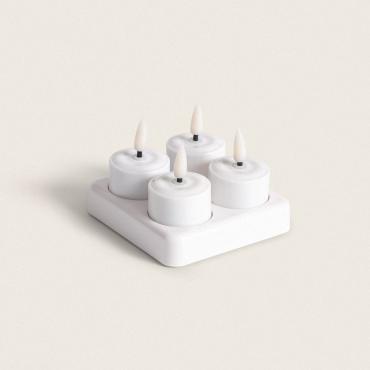 Pack of 4 Mini Hanly LED Candles with Rechargeable Battery USB Base - White