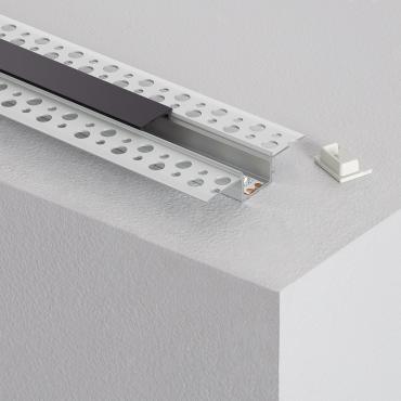 1m Aluminium Profile Recessed in Plaster / Plasterboard for LED Strip - Black cover