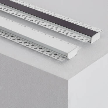 Profilo Alluminio Incasso Cartongesso / Pladur 2m per Striscia LED Doppia Coperchio Nero
