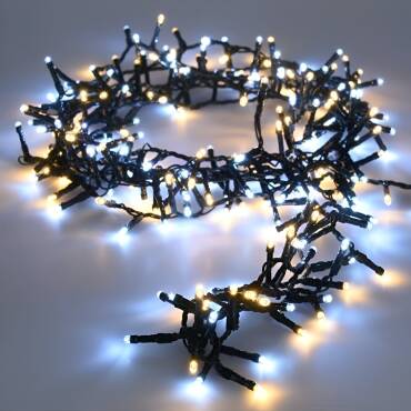 Ghirlanda da Esterno LED Cavo Nero Bianco Caldo/Freddo 16m Grappolo Nero