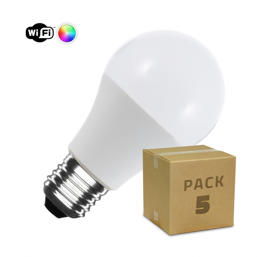 Pack 5 Lampadine LED RGBW Wi-Fi E27 A60 Regolabile 6W 