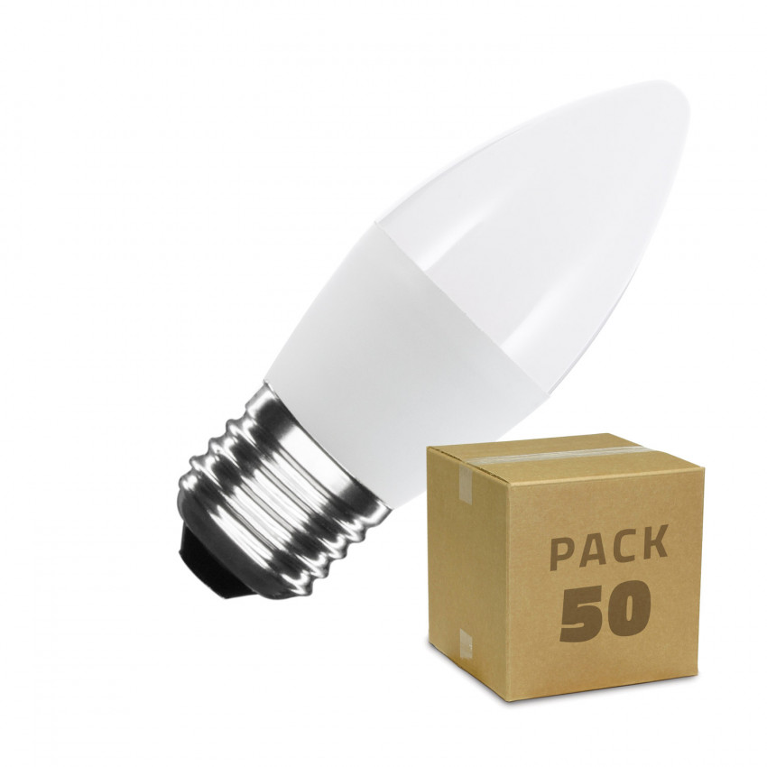 Box da 50 Lampadine LED E27 C37 5W Bianco Caldo