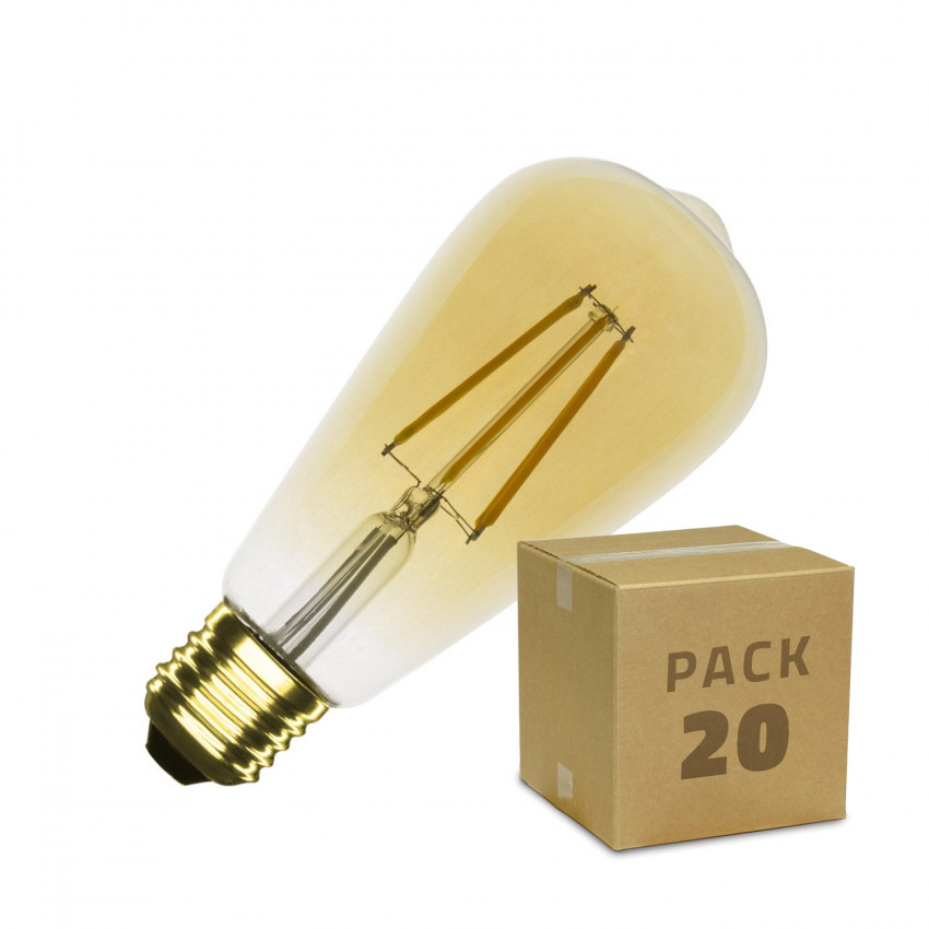 Box da 20 Lampadine LED E27 Filamento Regolabile 5.5W ST64 Gold Reflect Big Lemon Bianco Naturale