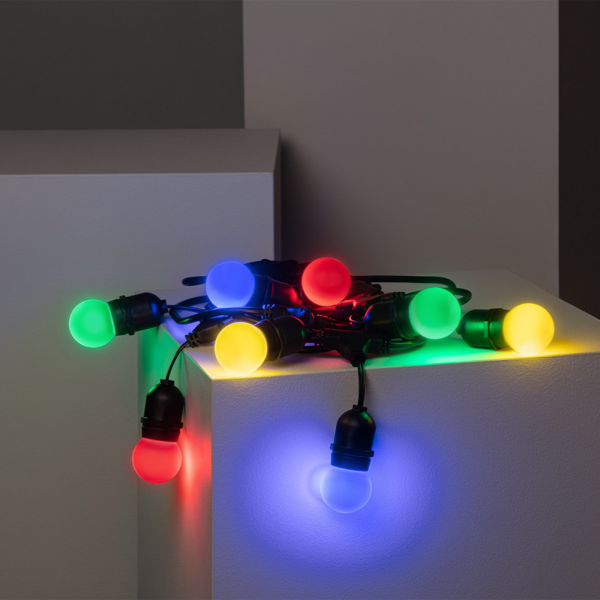 Kit Guirnalda Waterproof 5.5m Negro + 8 Bombillas LED E27 G45 3W de Colores 