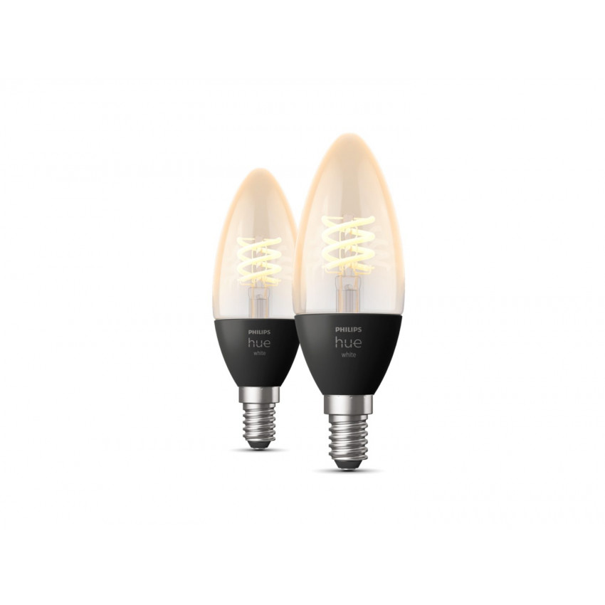 Pack 2 Lampadine LED E14 Filamento White 4.5W B35 PHILIPS Hue Candle 