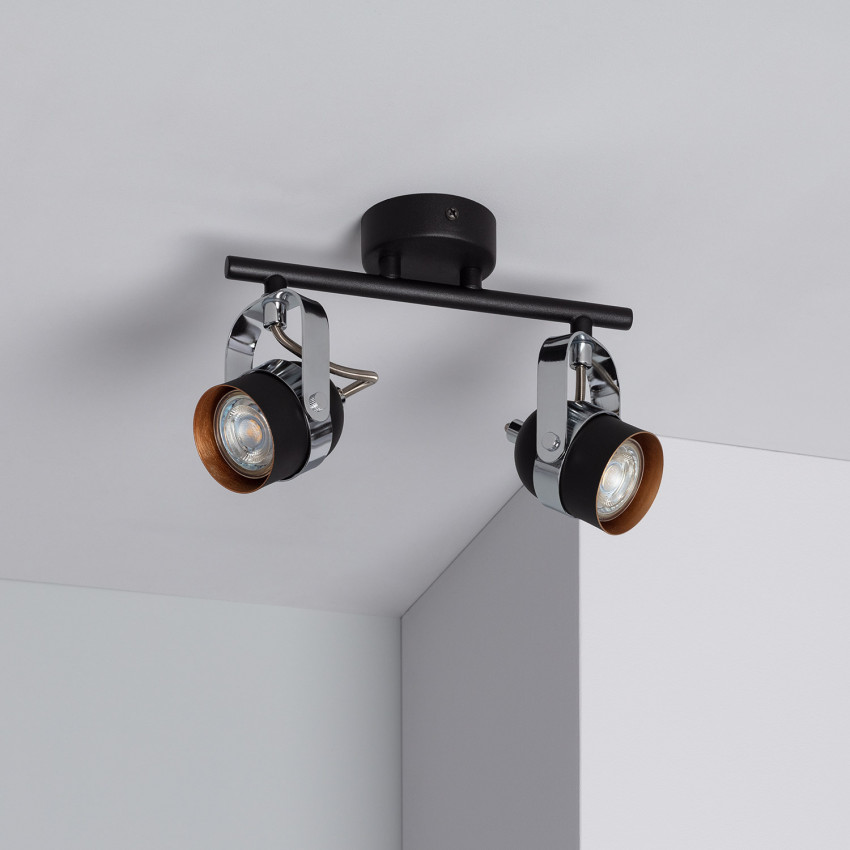 Lampada da Soffitto Orientabile in Alluminio 2 Faretti Sinner Nero