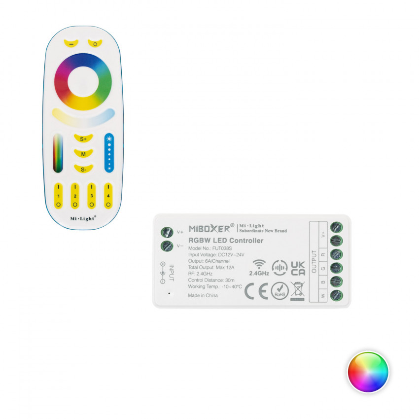 Controller Regolatore RGBW 12/24V DC + Telecomando RF 4 Zone MiBoxer 