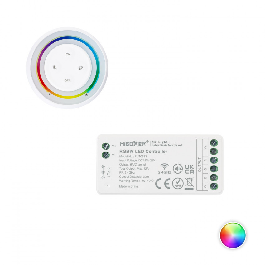 Controller Regolatore RGBW 12/24V DC + Telecomando RF Rainbow MiBoxer