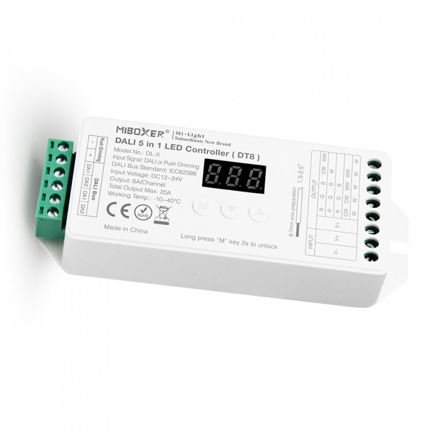 Controller Dimmer LED DL-X DALI 5 in 1 DT8 per striscie LED Monocolore/CCT/RGB/RGBW/RGBWW 12/24V DC MiBoxer
