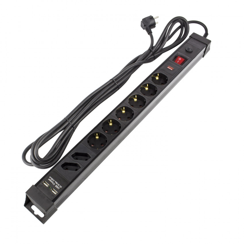 Przedłużacz Listwowy 6-Gniazdowy Typ F Schuko 5m Ochrona Nadmiarowo-Prądowa 2xUSB 5M