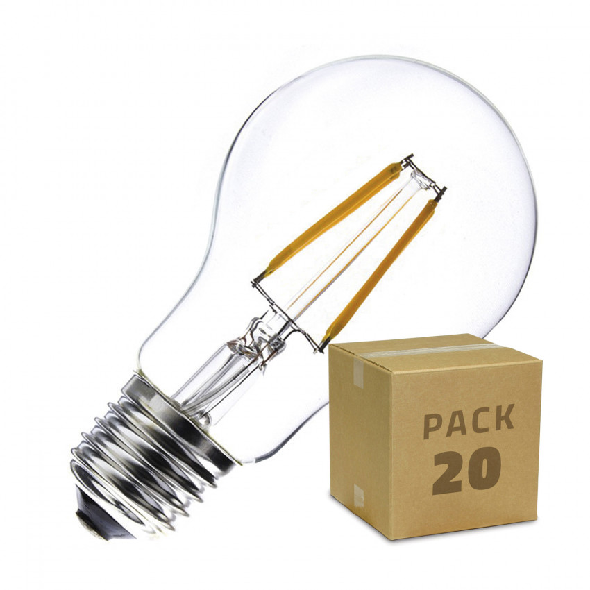 Zestaw 20 Żarówek LED E27 Ściemnialnych Filament Classic A60 6W Biała Neutralna