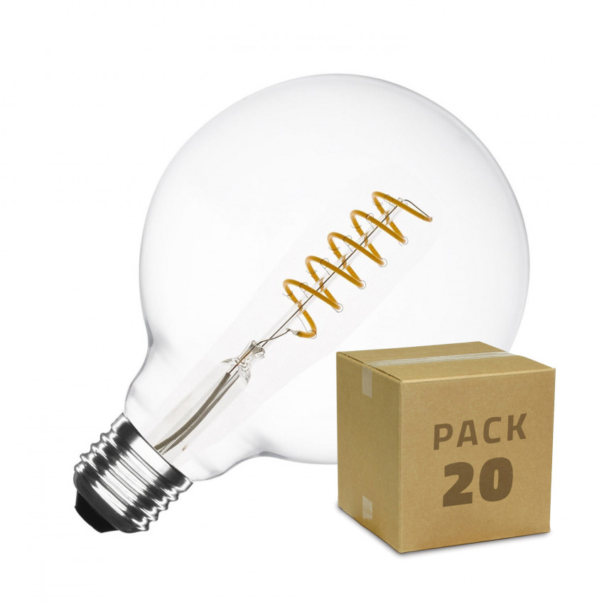 Zestaw 20 Żarówek LED E27 Ściemnialnych Filament Spiral Supreme G125 4W Biała Ciepła