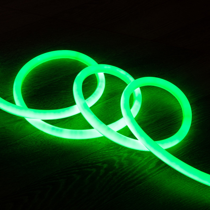 Taśma Neon LED Ściemnialna Okrągła 360 220V AC 120 LED/m Zielona IP67 na Zamówienie Cięcie co 100 cm