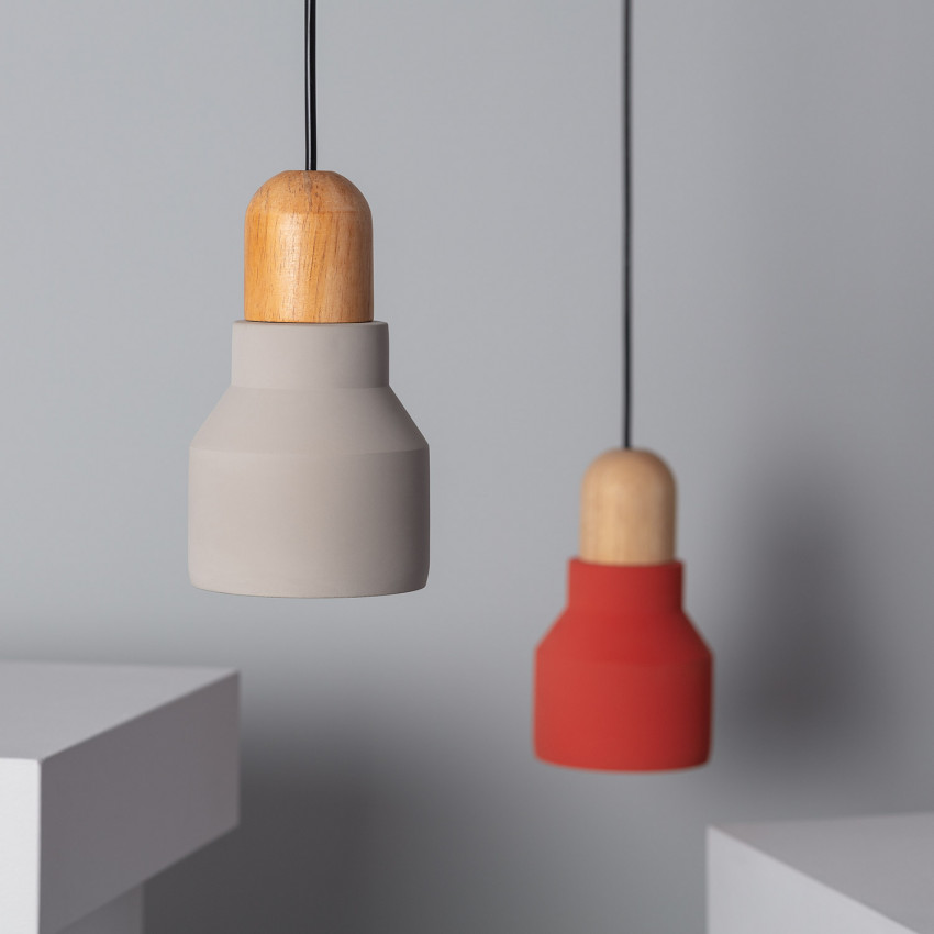Lampa Wisząca Betonowo-drewniana Luster