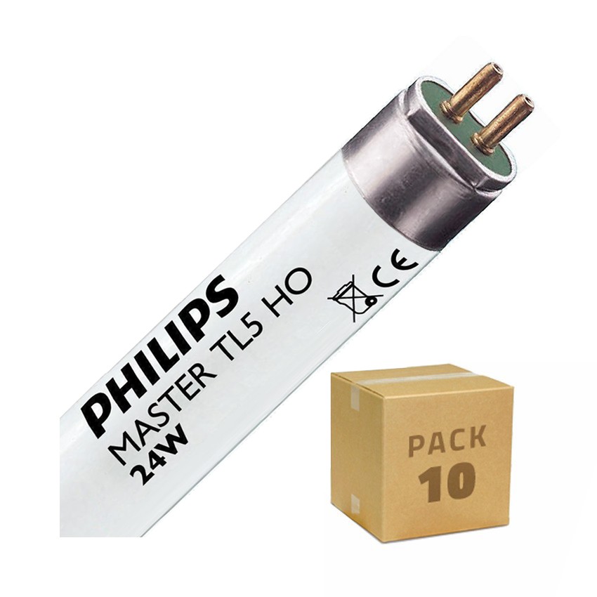 PACK of 24W 55cm T5 PHILIPS HO Fluorescent Tubes with Double-Sided Power (10 Units) Dimmable