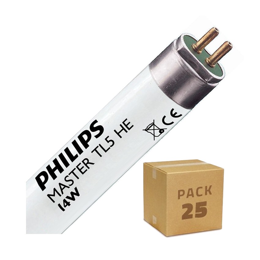 PACK of 14W 55cm T5 HE PHILIPS Fluorescent Tubes with Double-Sided Power (25 Units) Dimmable
