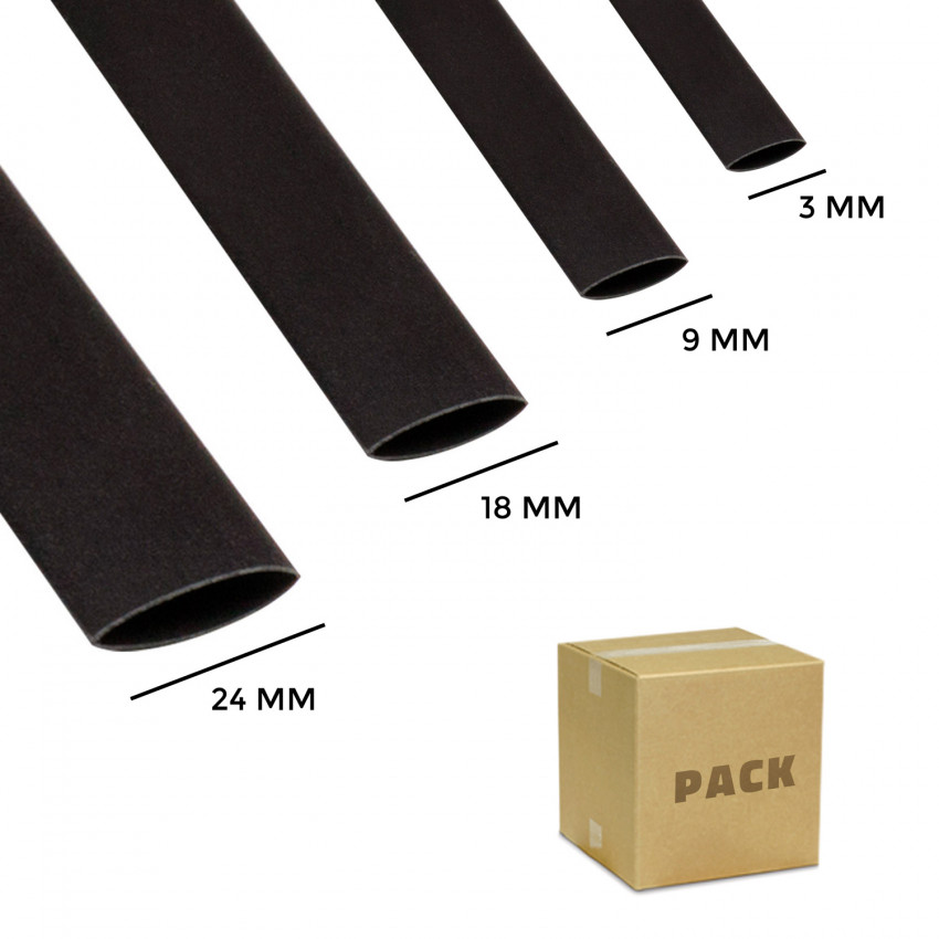 Kit of 4 Black Heat-Shrink Tubing with 3:1 Shrinkage Ratio