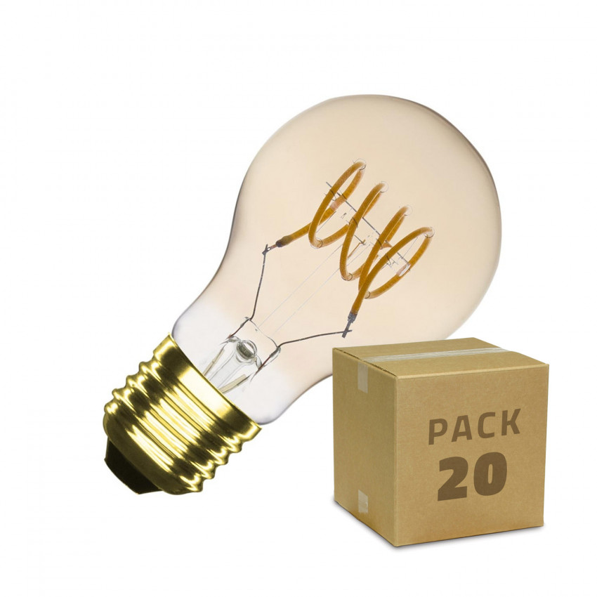Box of 20 4W A60 E27 Dimmable Spiral Gold Classic Filament LED Bulbs Warm White 