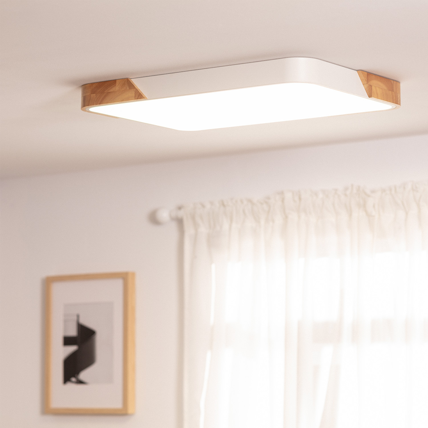 LEDKIA LED-Deckenleuchte 30W, Rechteckig – Holz & Metall, Dimmbar & Wählbare Farbtemperatur