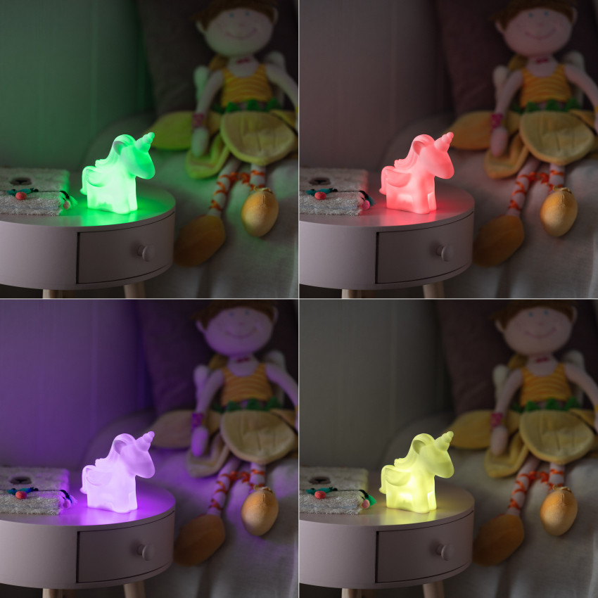 Children's Unicorn Bedside Table Multicolor Battery LED Lamp 