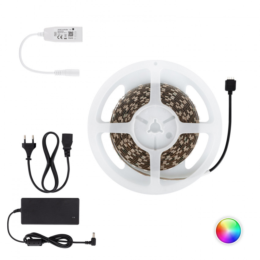 5m 24V DC RGB LED Strip Kit 60LED/m Width 10mm with Smart WiFi Controller and Power Supply