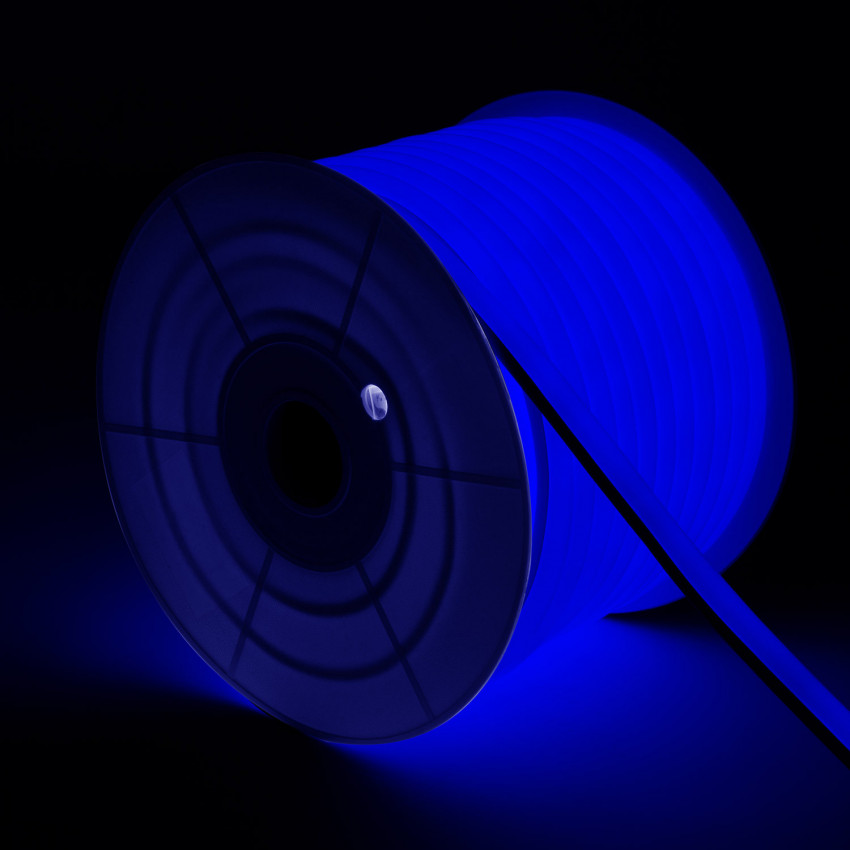 50m Coil 220V AC 7.5W/m Semicircular 180º Dimmable LED Neon Strip 120 LED/m in Blue IP67 Custom Cut every 100cm
