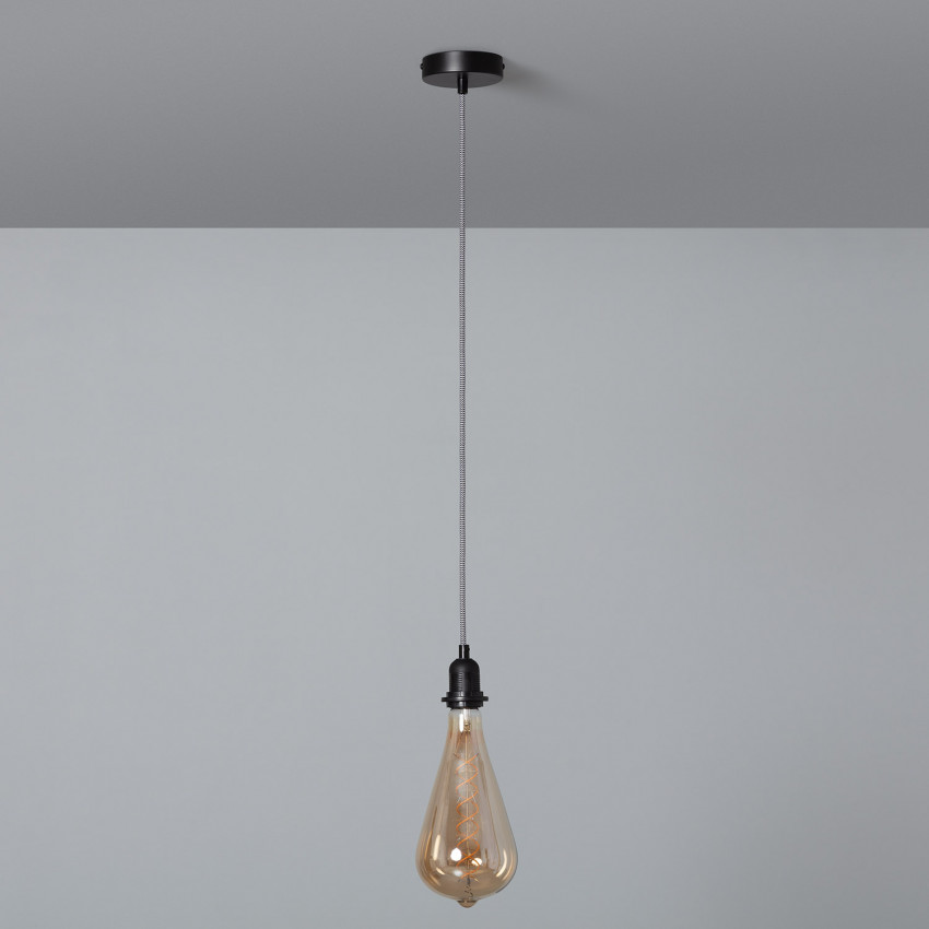Pendant Lamp Holder with Lampholder Black & White Textile Cable