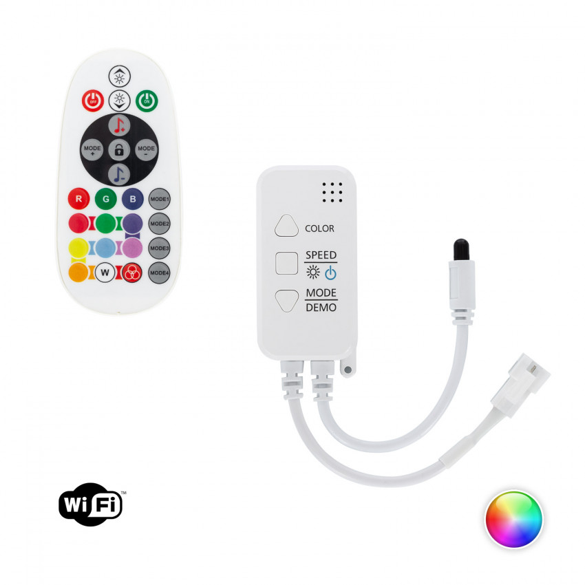 Digital SPI 12-24V DC WiFi RGBIC LED Strip Controller with IR Remote Control 