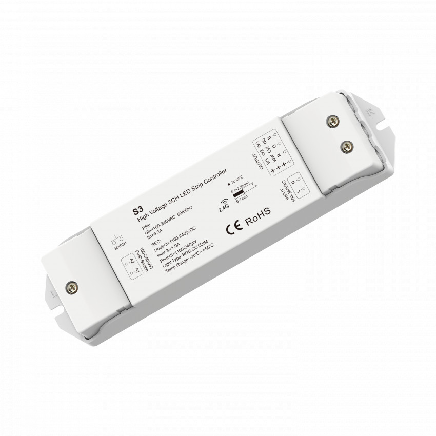 220-240V AC RGB-CCT LED Strip Dimmer Controller Compatible with Push Button and RF Remote